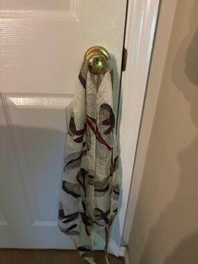 Neutral Beige Scarf with Abstract Multicolor Print